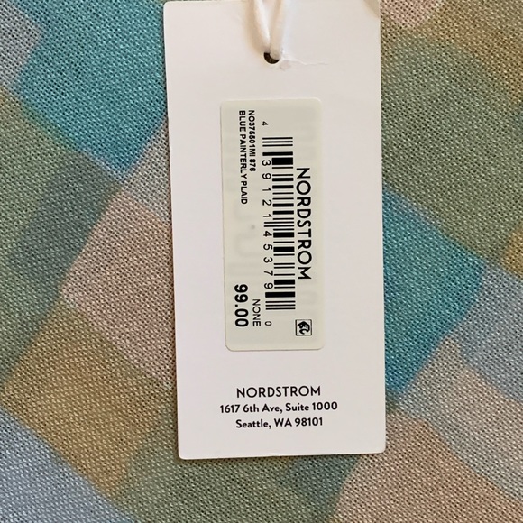 Nordstrom eyelash trim print cashmere and silk wrap in blue painterly plaid - Picture 15 of 15